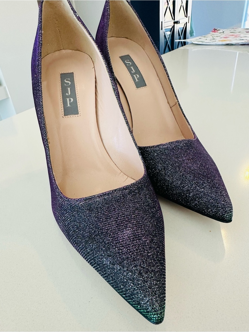 SJP by Sarah Jessica Parker Purple/Green Glitter Pointed-Toe Fawn Pumps NWOT